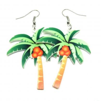 Palm Tree Dangle Earrings, Large Tropical Summer..