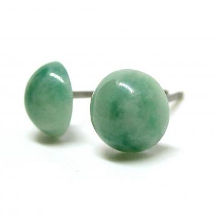 Genuine Jade Gemstone Titanium Stud Earrings,..