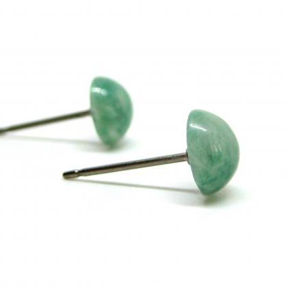 Genuine Jade Gemstone Titanium Stud Earrings,..