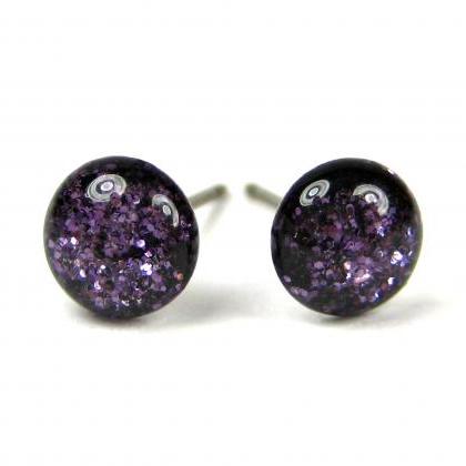 Harpers Halo Purple Glitter Stud Earrings, Tiny..