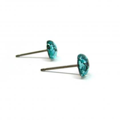 Tiffany Blue Glitter Titanium Stud Earrings,..