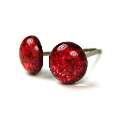 Red Dragon Glitter Stud Earrings, Tiny Stud..