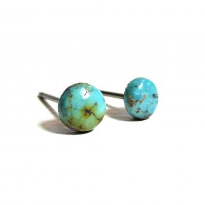 Tiny Genuine Turquoise Gemstone Stud Earrings,..