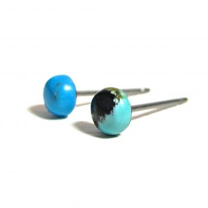 Tiny Genuine Turquoise Gemstone Stud Earrings,..