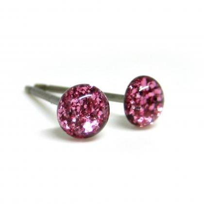 Pink Kisses Glitter Stud Earrings, Pure Titanium..