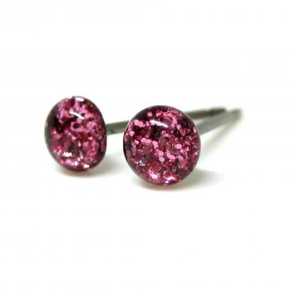 Pink Kisses Glitter Stud Earrings, Pure Titanium..