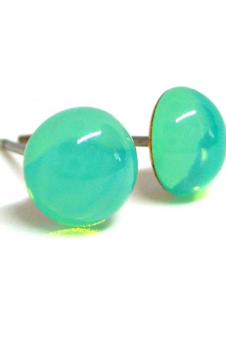 Mint Green Opal Glass Stud Earrings - 7mm, Tiny Stud Earrings, Pure Titanium, Hypoallergenic Studs, Simple Everyday Earrings, Gift Idea